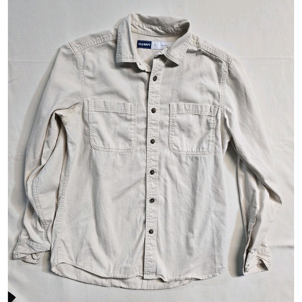 Old Navy Men's Button Up Cotton Shirt S Beige Long Sleeves